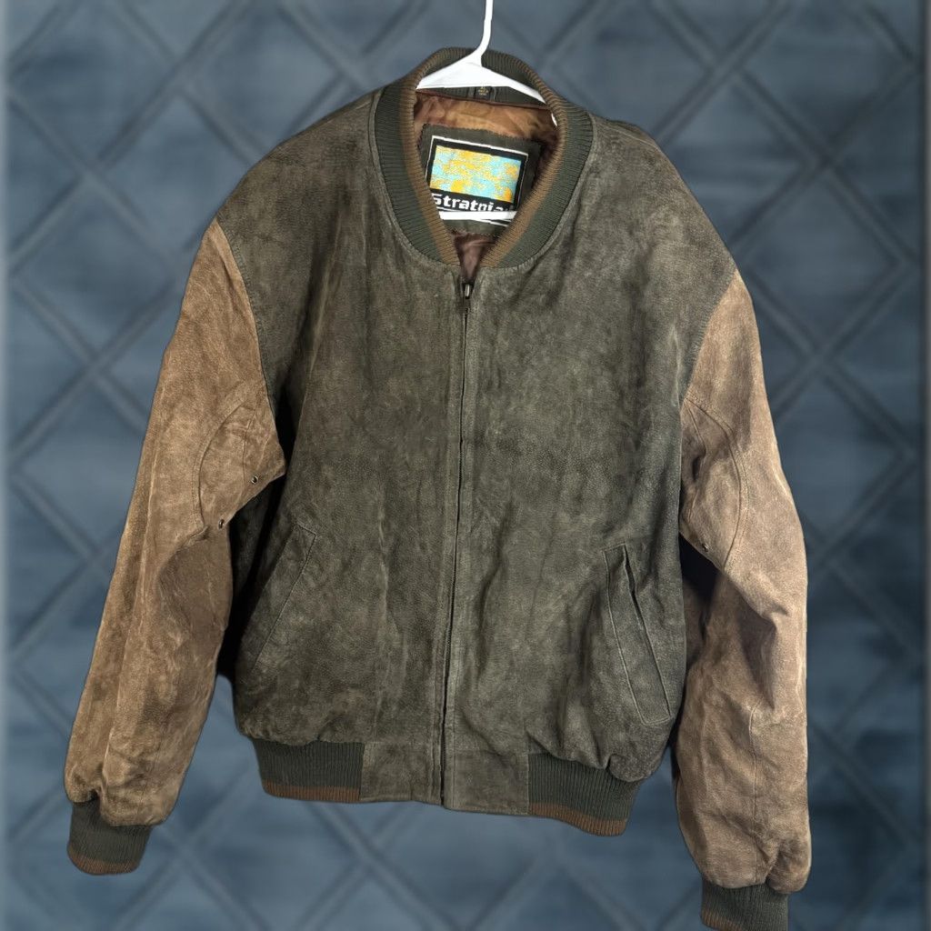 Vintage Stratojac Jacket Mens XL Leather Bomber Full Zip Insulated Outdoor Brown Green Size US XL / EU 56 / 4 - 1 Thumbnail