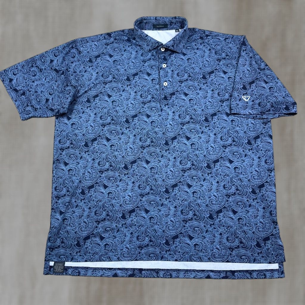 Vintage Turtleson Polo Shirt Men XL Blue Paisley Performance Wicking Quick Dry Golf Mens Size US XL / EU 56 / 4 - 1 Thumbnail