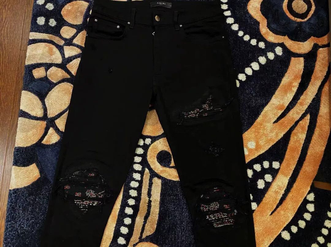 Amiri amiri black denim pants with floral details Size US 31 - 3 Thumbnail