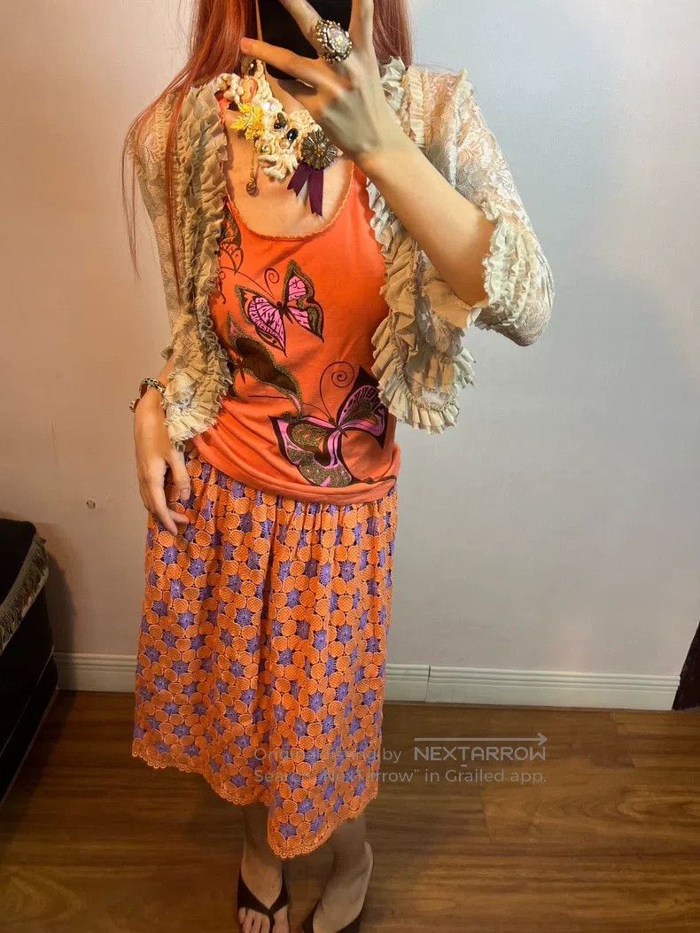Comme des Garcons Comme des Garcons size L Spiderweb Purple Orange Skirt wit Size 23" - 7 Thumbnail