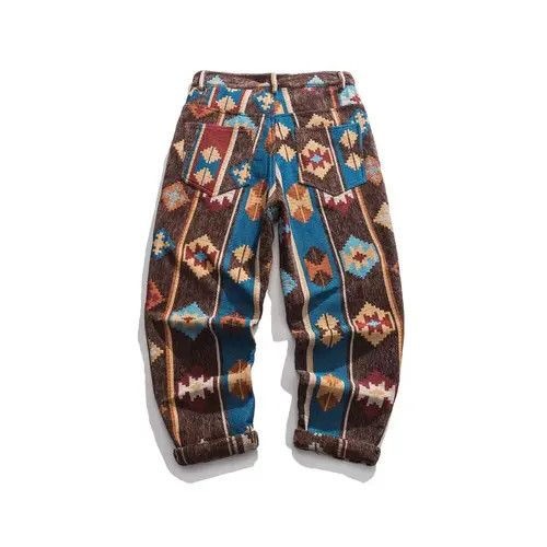 VIBE Retro geometric print jacquard casual cargo trousers Size US 34 / EU 50 - 7 Thumbnail