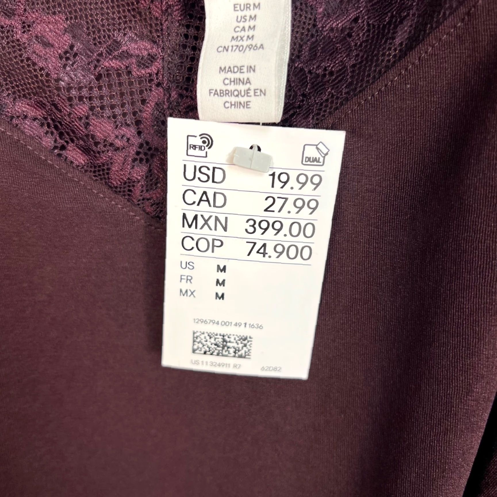 H&M H&M Camisole Tank Shirt Womens Medium Burgundy Lace Trim Cami Top Spaghetti Straps Adjustable Tie Straps Sleeveless Size M / US 6-8 / IT 42-44 - 4 Thumbnail