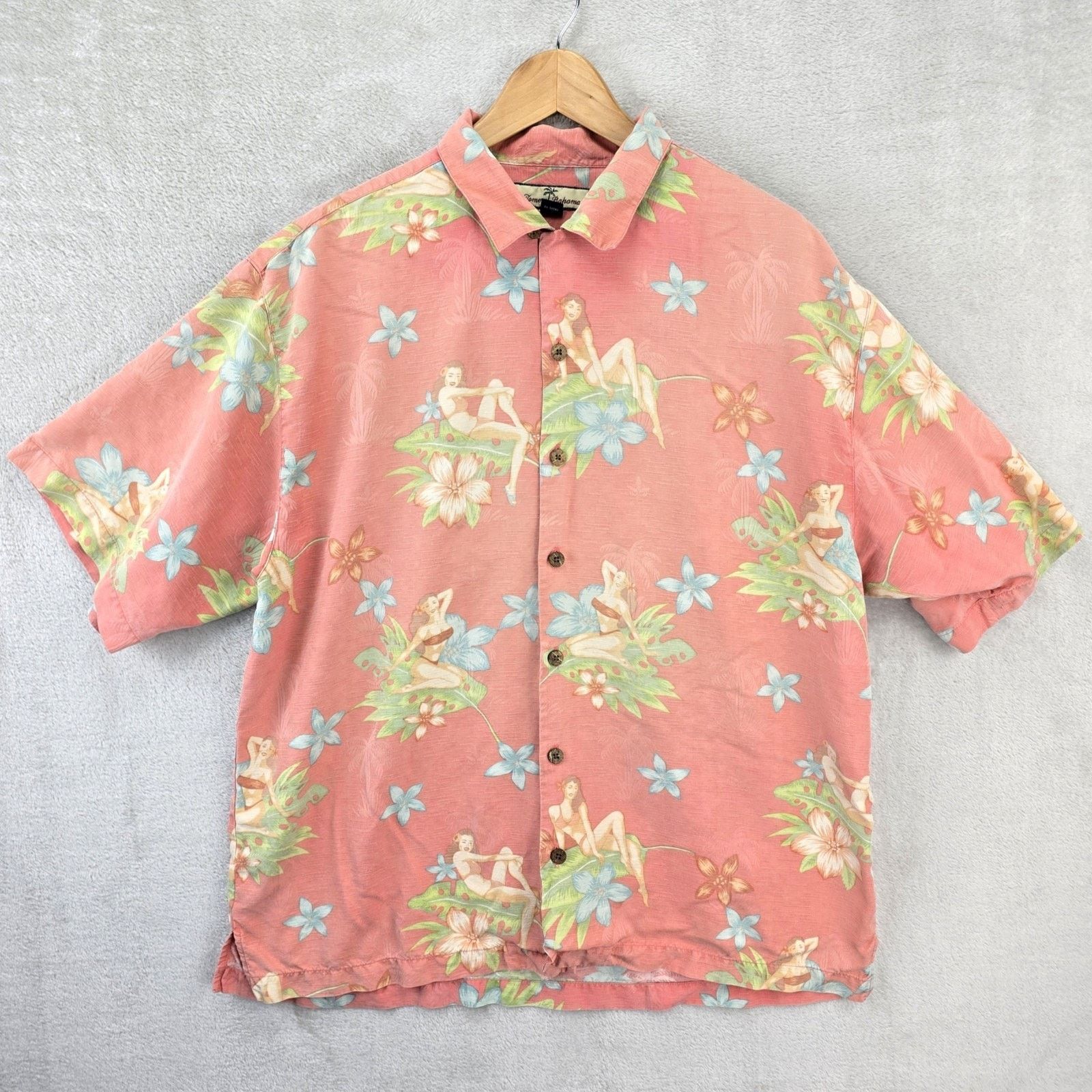 Tommy Bahama Tommy Bahama Large Silk Hawaiian Shirt Pinup Girl Coral Size US L / EU 52-54 / 3 - 1 Thumbnail