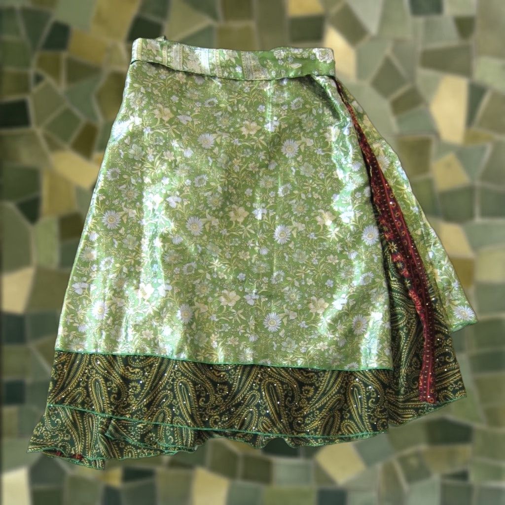 Pinko Wevez Wrap Skirt L Green Midi Silk Rayon Floral Womens Large Size 36" / US 14 / IT 50 - 1 Thumbnail