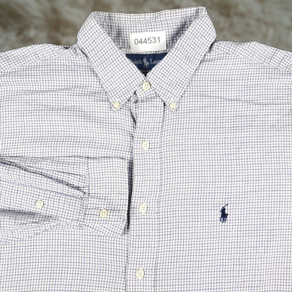 Ralph Lauren Ralph Lauren Shirt Mens Size 17 Purple Check Dress Button-Down Long Sleeve - Wool? Cotton - Business Casual - 17 Neck - Regular Fit Mens Size 46R - 1 Thumbnail