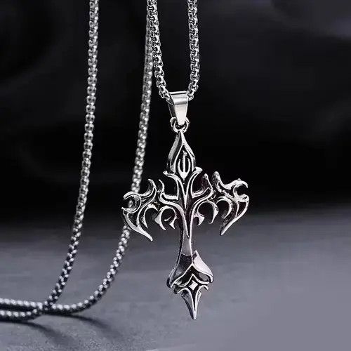 Jewelry Flame Cross Pendant Necklace Size ONE SIZE - 2 Thumbnail