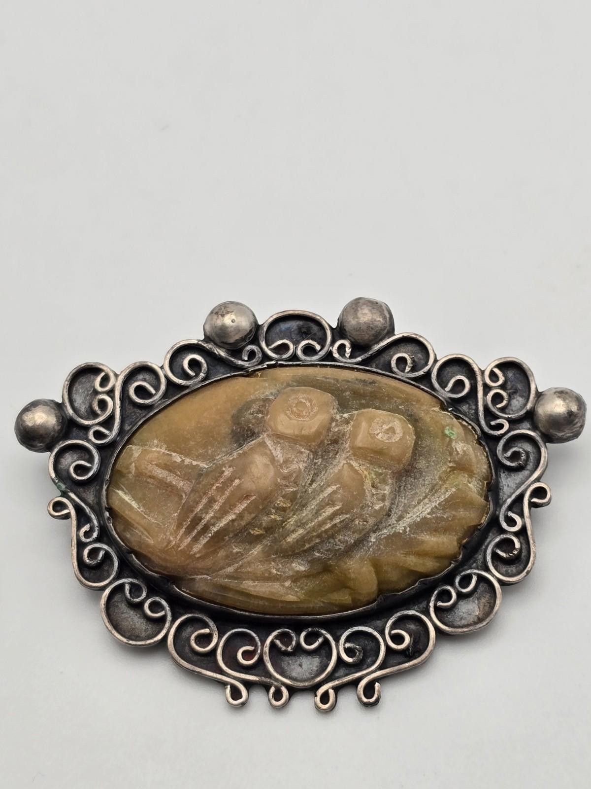 Winners Circle Vintage Mexican Silver Brooch – Hand-Carved Two Birds Motif Size ONE SIZE - 6 Thumbnail