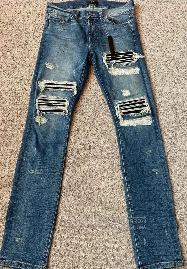 Amiri Amiri Patchwork Leather Crumpled Blue Bull Size 32 Size US 32 / EU 48 - 1 Thumbnail