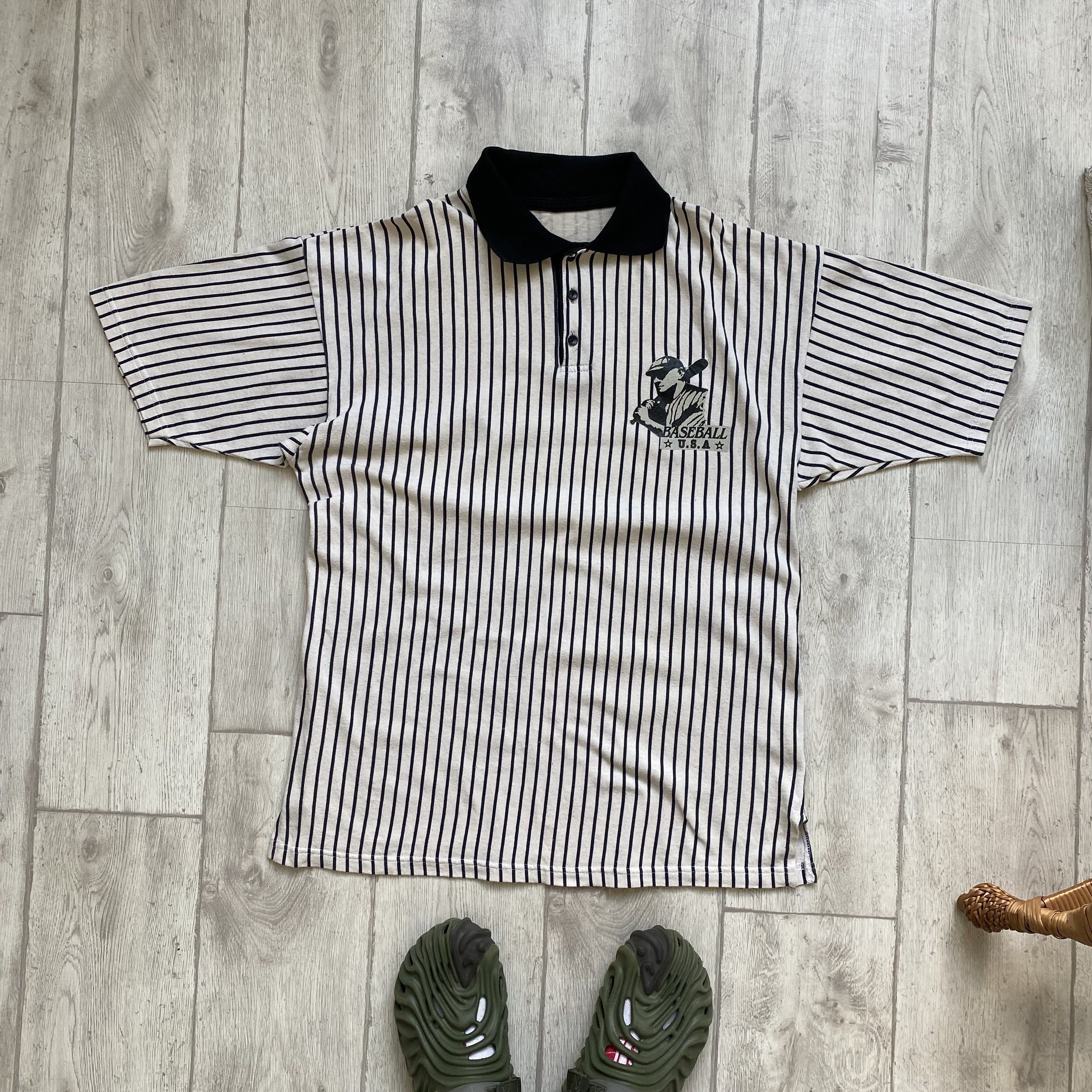 MLB Vintage 90s USA baseball jersey Striped Polo Mlb yankees Size US L / EU 52-54 / 3 - 6 Thumbnail