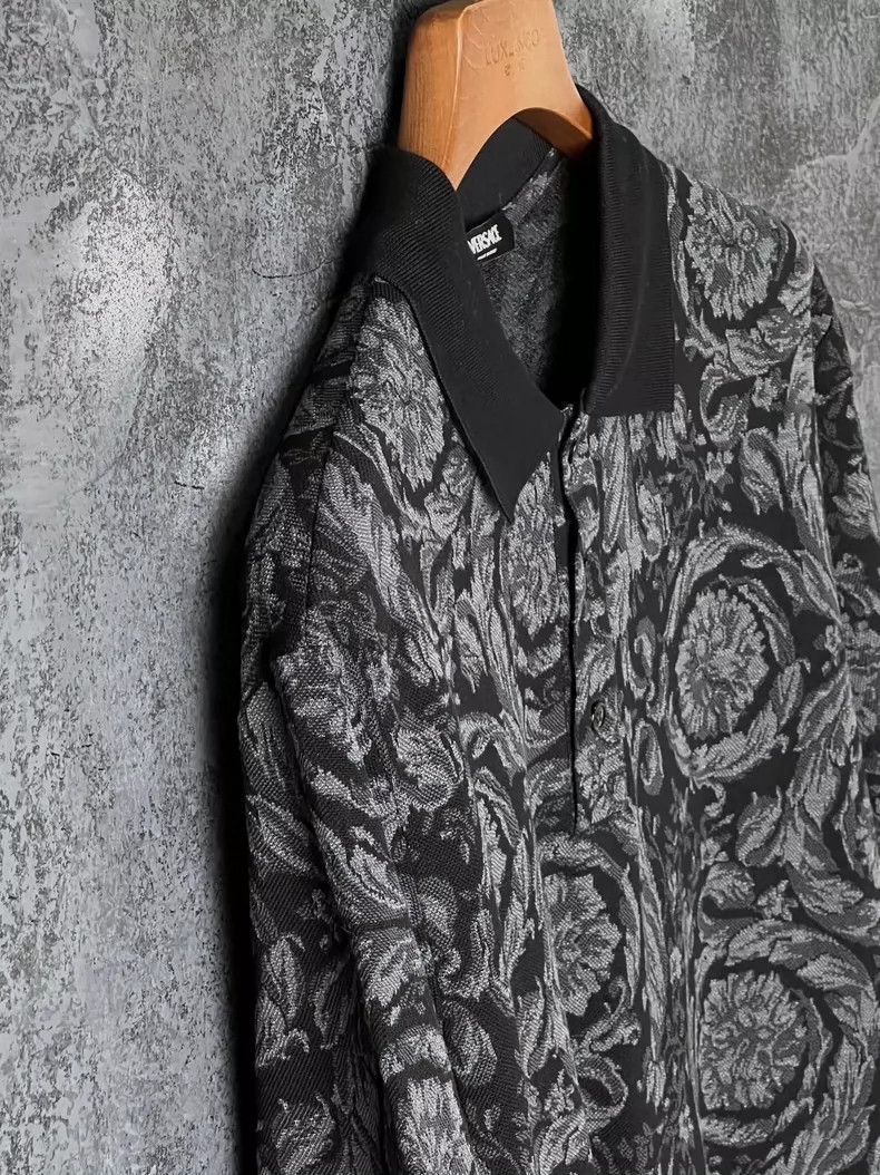 Versace Versace Black and gray patterned cotton short-sleeved polo Size US L / EU 52-54 / 3 - 6 Thumbnail