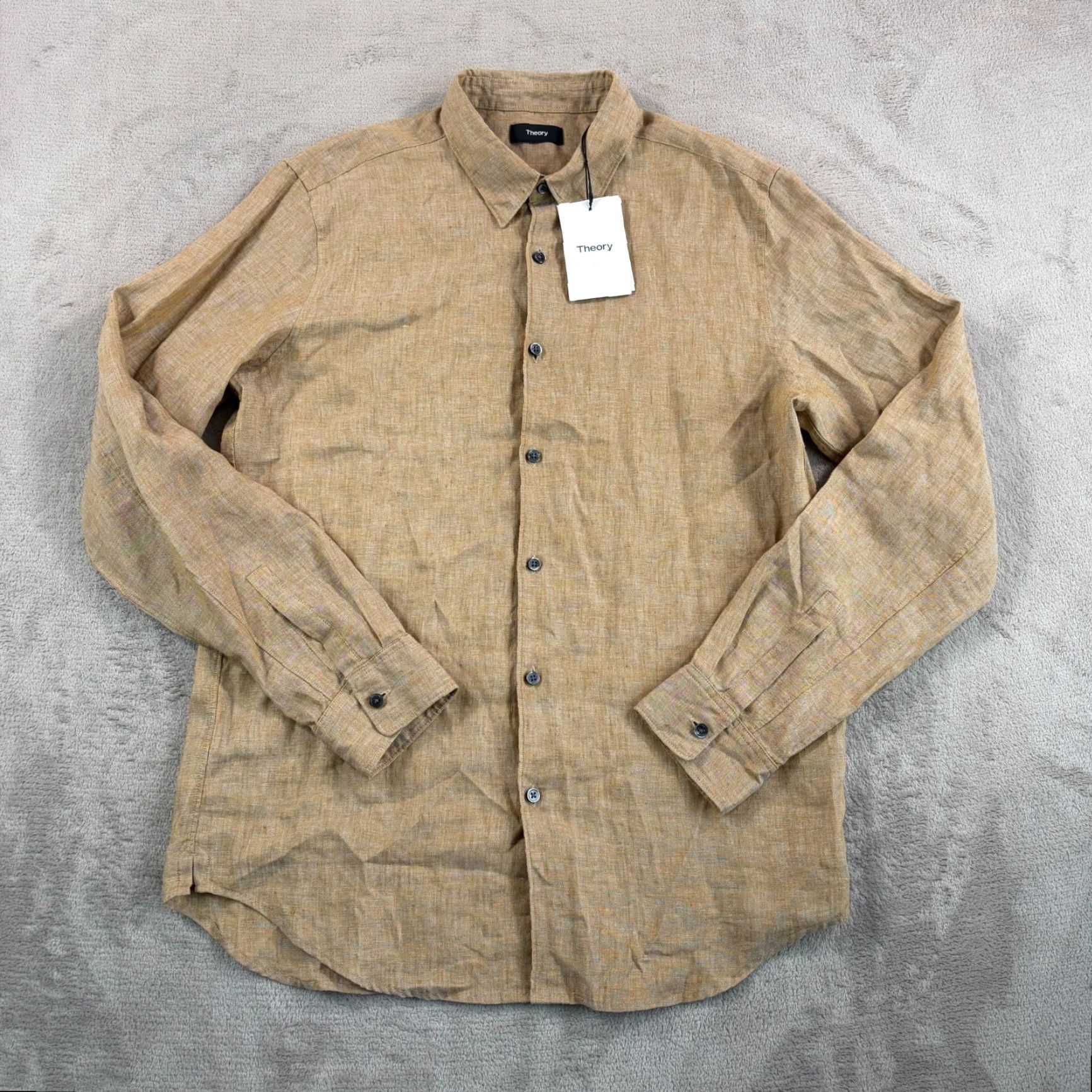Theory Theory Shirt Men M Sepia 100% Linen Long Sleeve Button-Up Collared Spread City Preppy NWT Size US M / EU 48-50 / 2 - 4 Thumbnail