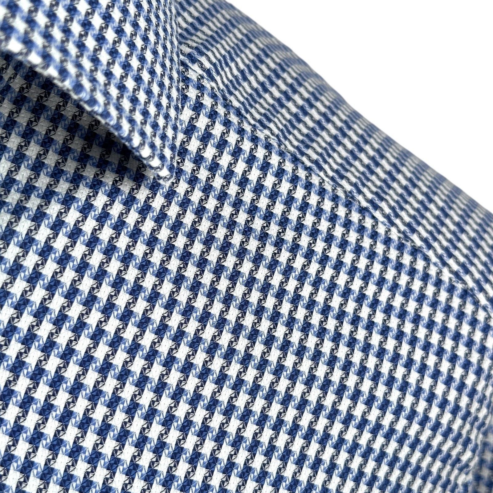 Other Olymp Luxor Dress Shirt Mens 16.5 42 Blue Houndstooth Cotton Size US L / EU 52-54 / 3 - 3 Thumbnail