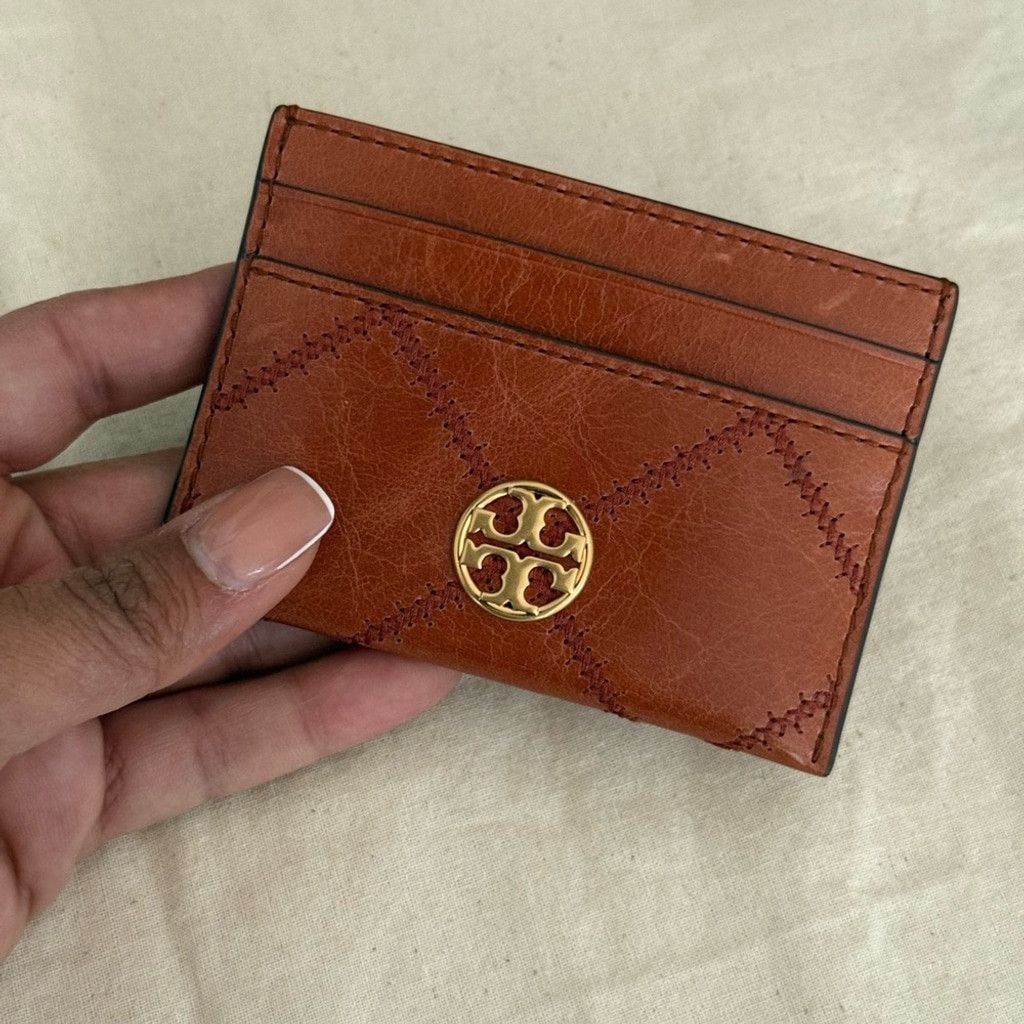Tory Burch Tory Burch Tan Leather Card Case with Gold Emblem Size ONE SIZE - 1 Thumbnail