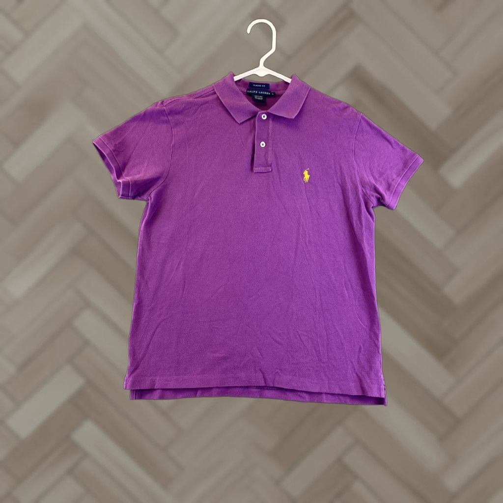 Ralph Lauren Ralph Lauren Polo Shirt Adult Large Pony Pima Rugby Casual Mens /90-26 Cotton 100% Solid Purple Short Sleeve Collared Button Logo Regular Fit Polo Size US L / EU 52-54 / 3 - 1 Thumbnail