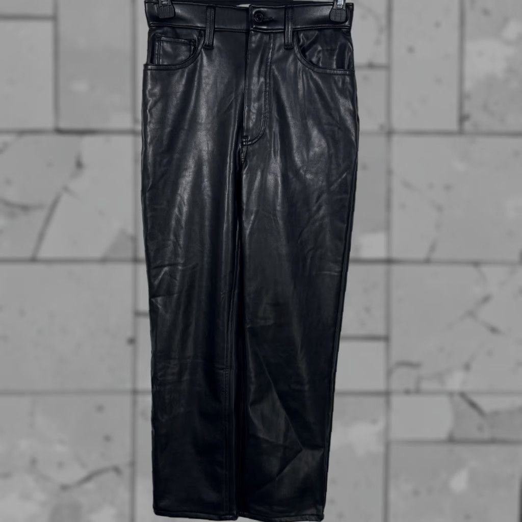 Abercrombie & Fitch VINTAGE Abercrombie & Fitch Ankle Straight Ultra High Rise Vegan Leather Pants 24 Womens Black 24 inch inseam 00s Size 42" / US 20 - 1 Thumbnail