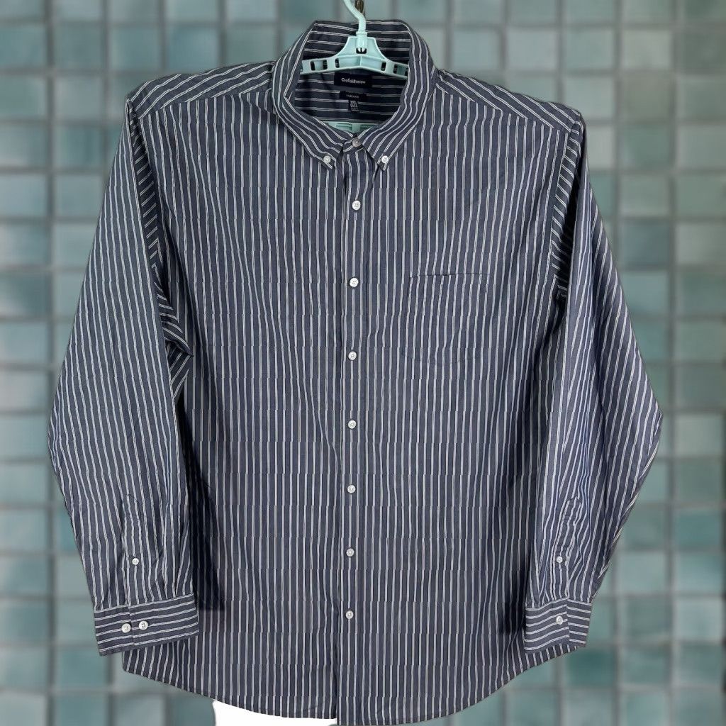 Croft & Barrow Croft & Barrow Striped Long Sleeve Button-Down Shirt Mens 3XLT Gray Size US XXL / EU 58 / 5 - 1 Thumbnail