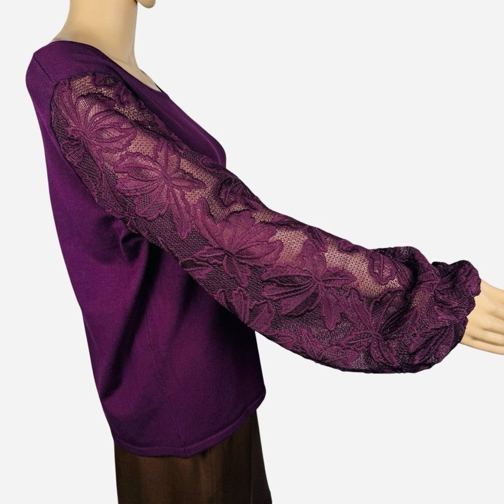 Adrianna Papell NWT New $89 Adrianna Papell Purple Knit Lace Balloon Sleeve Size L / US 10 / IT 46 - 3 Thumbnail