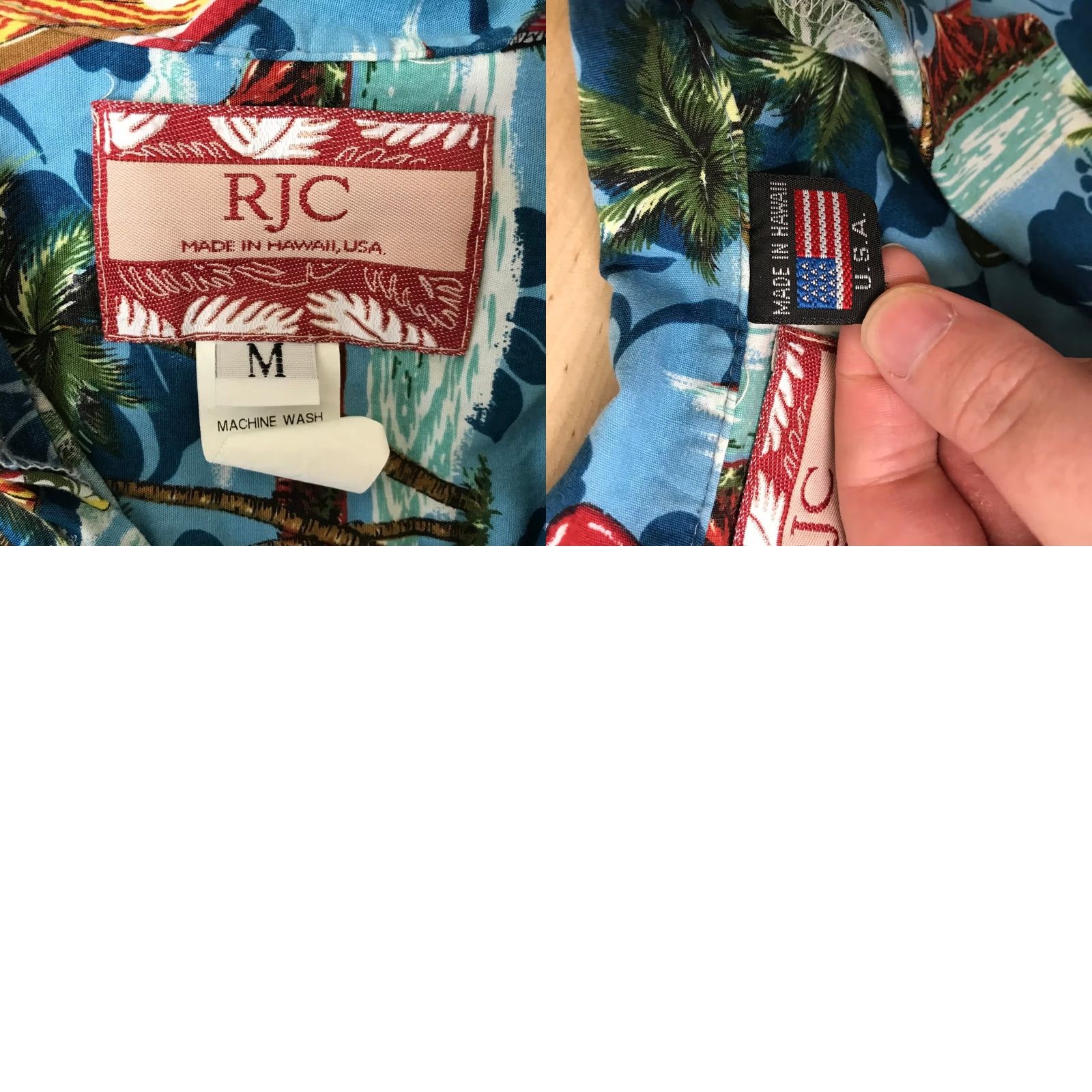 Vintage RJC Hawaiian Surfboard Palm Tree Print Button Up Shirt Men's M Blue Size US M / EU 48-50 / 2 - 8 Thumbnail