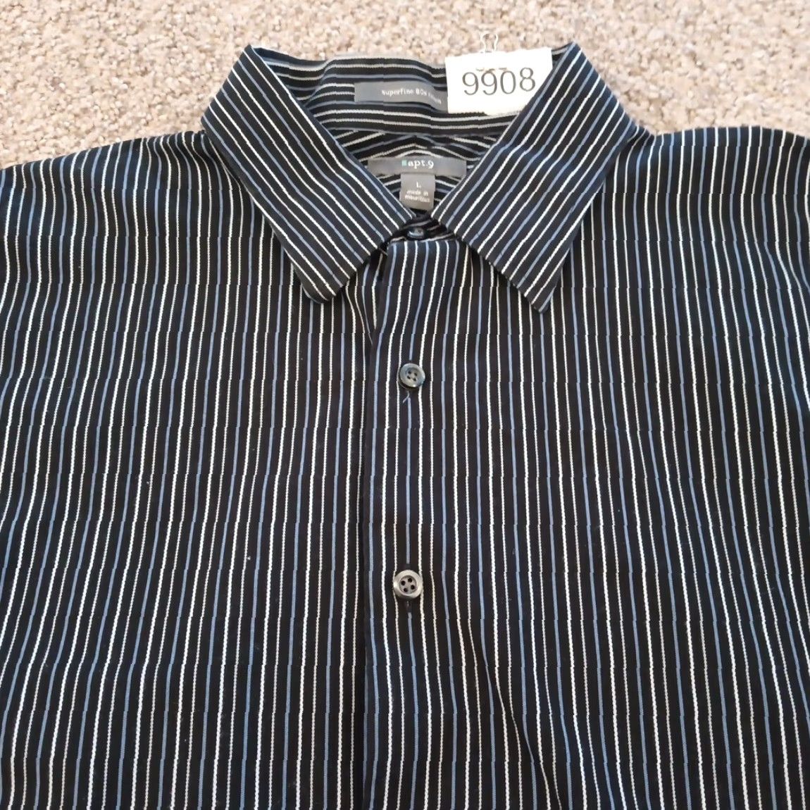 Apt. 9 Apt. 9 Shirt Mens Large Black Purple Striped Long Sleeve Button Up Cotton Size US L / EU 52-54 / 3 - 2 Thumbnail