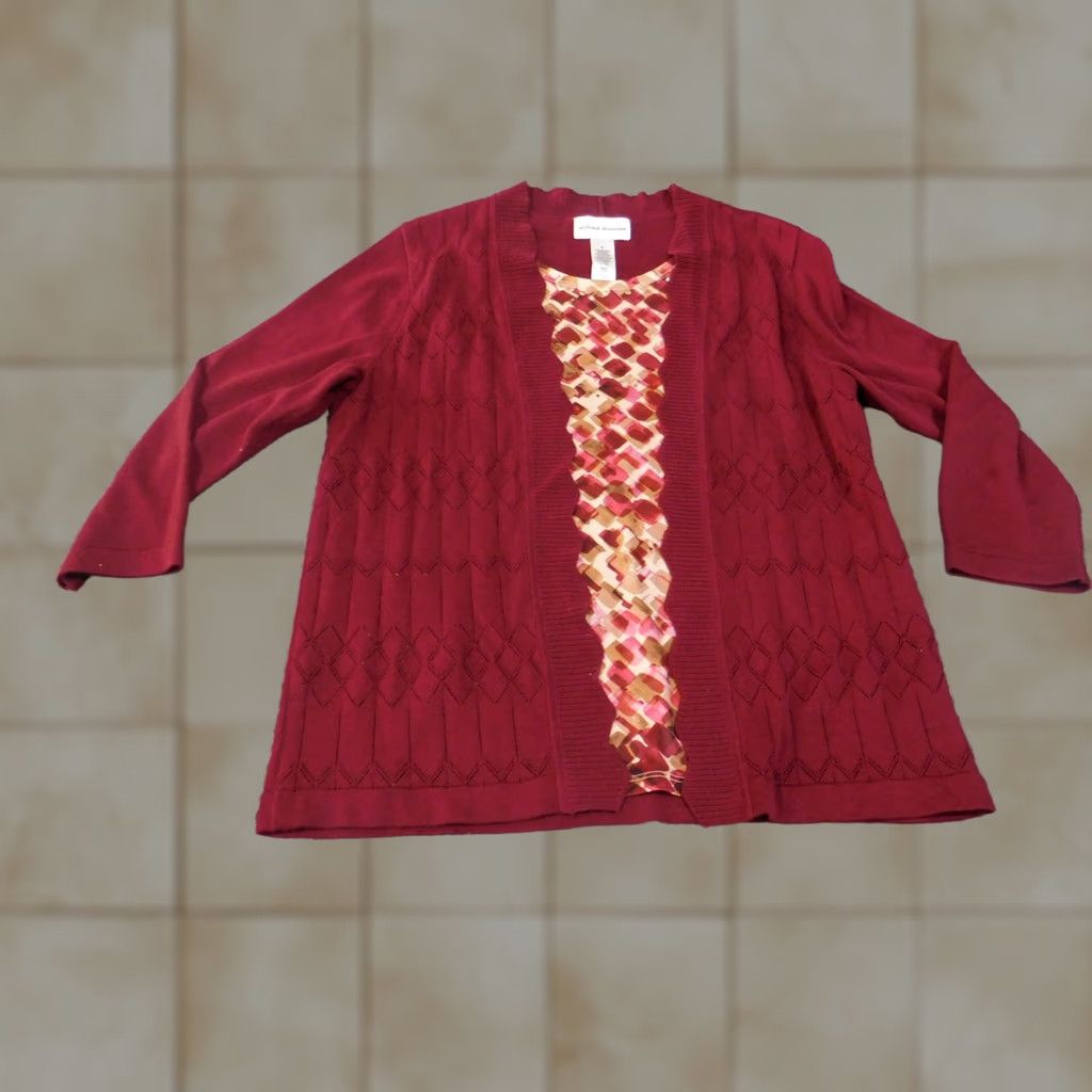 Vintage Alfred Dunner Sweater Cardigan 3/4 Sleeve Womens Small Red Knit Pattern Top Size S / US 4 / IT 40 - 1 Thumbnail