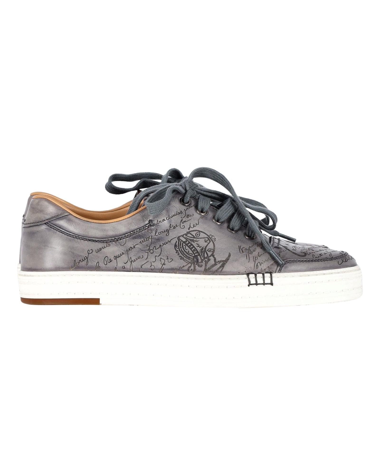 image of Berluti Calligraphy Grey Leather Sneakers, Women's (Size 8)