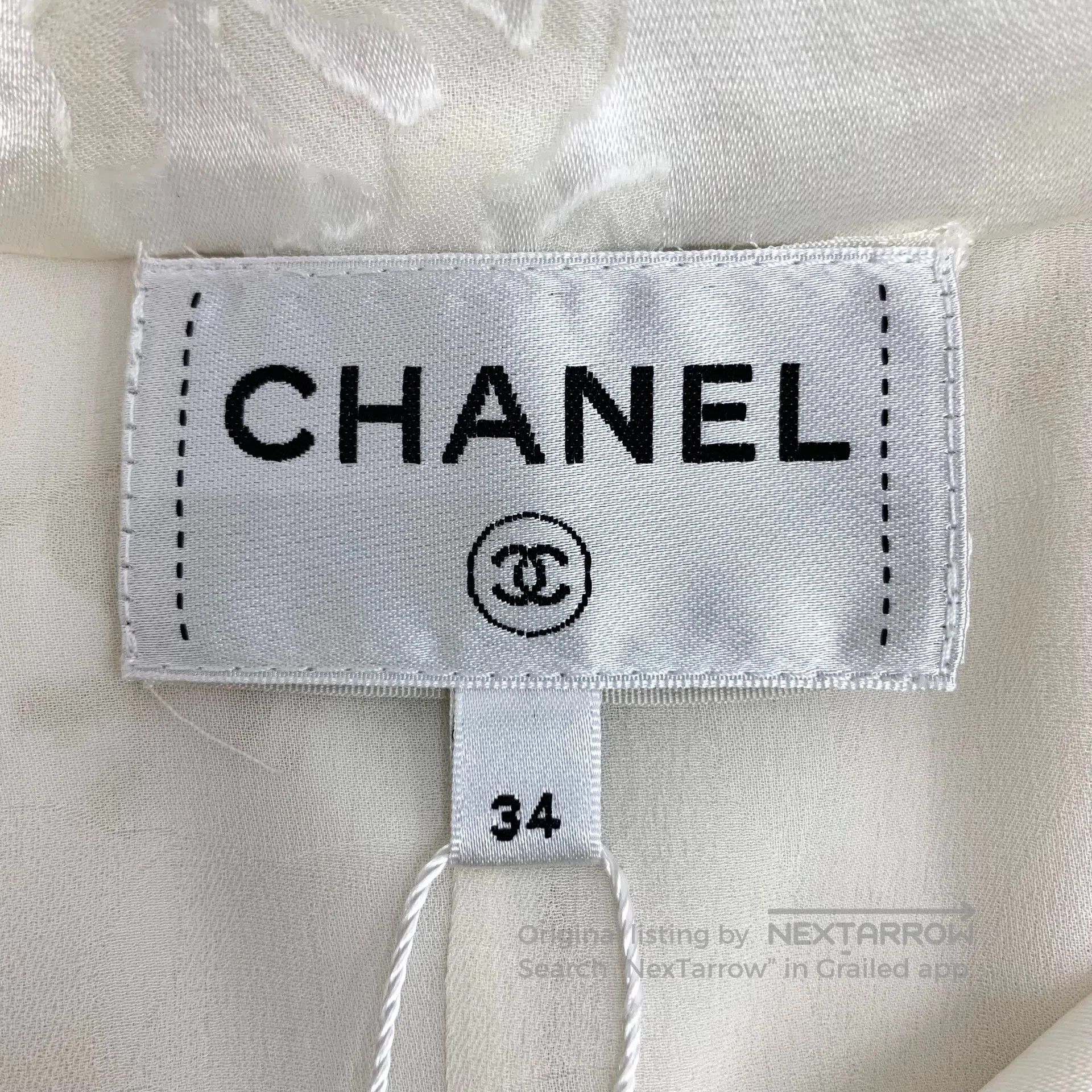 Chanel Chanel Beige Logo Jacquard Silk Collar Single-breasted Lon Size XXS / US 00 / IT 34 - 6 Thumbnail