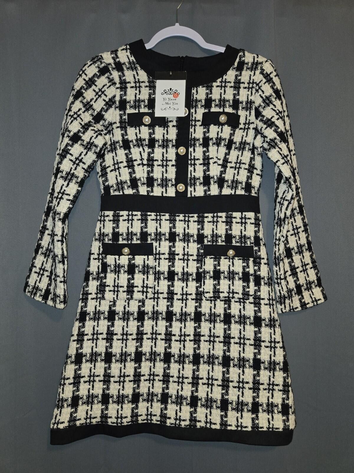 Other Yi Yuan Mei Yin Black & White Tweed Dress Faux Pearl Button Size M / US 6-8 / IT 42-44 - 1 Thumbnail