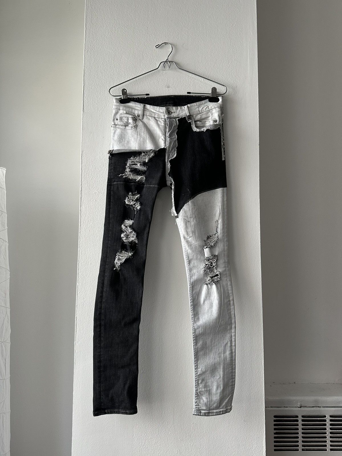 image of Rick Owens Drkshdw Tyrone Cut Distressed Denim Panel Painter Jeans in Black, Men's (Size 30)