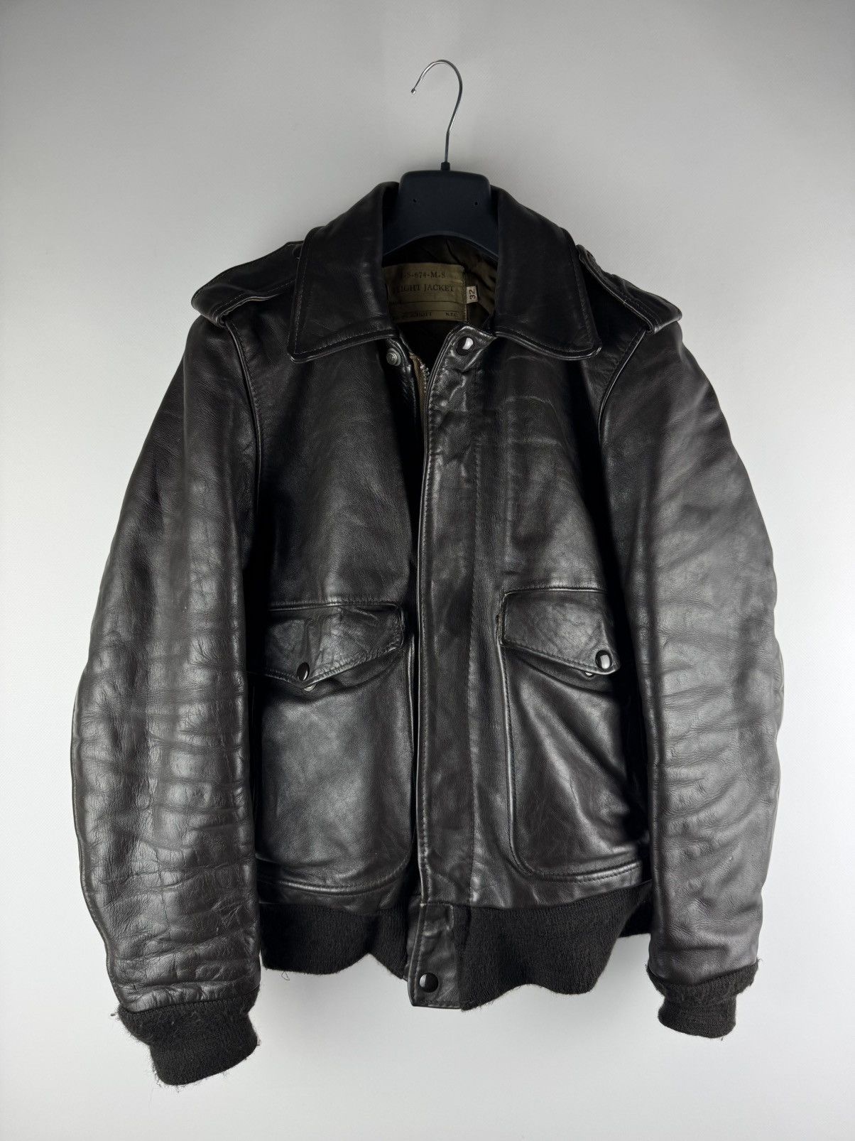Schott Black Schott NYC Type A-2 Leather G1 Bomber Flight Jacket 