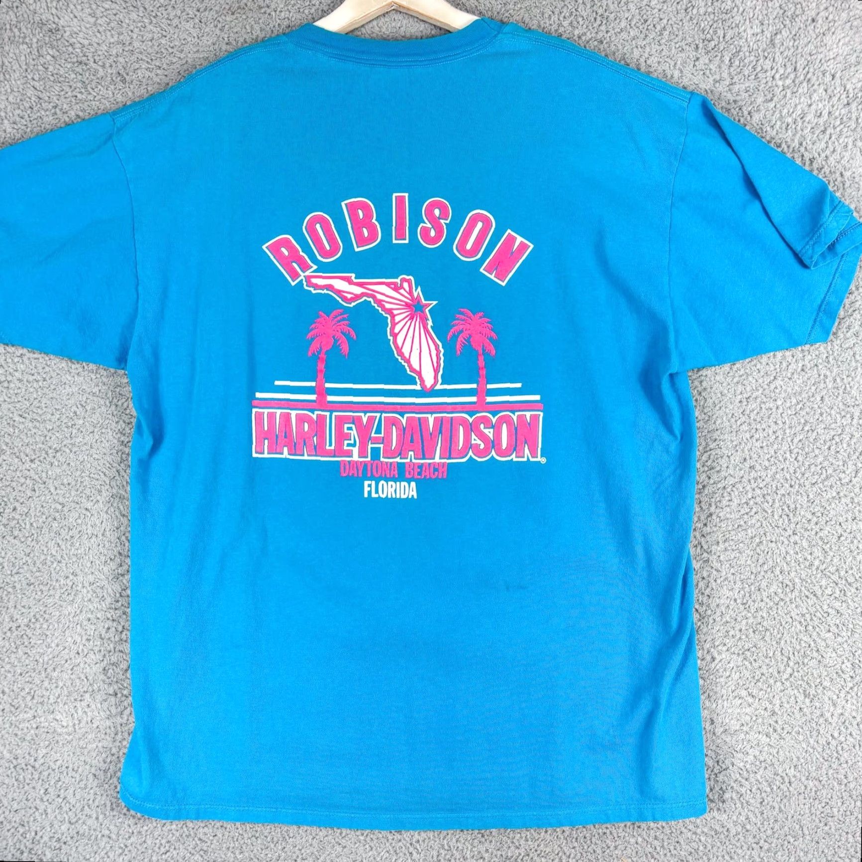 VINTAGE Harley-Davidson Shirt Mens XL Blue Daytona Beach 90s Neon