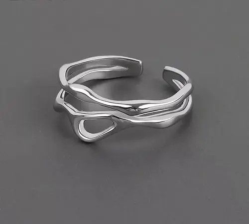 Handmade × Jewelry Abstract Ring Veins Silver Modern Punk Art Psychedelic Size ONE SIZE - 4 Thumbnail