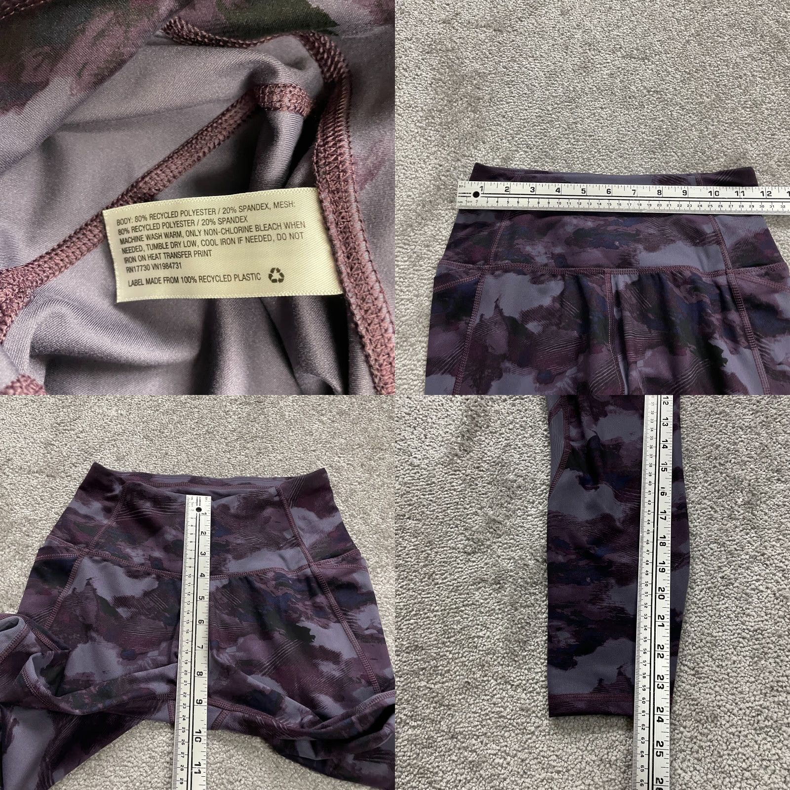 Vintage All In Motion Compression Leggings Women XS Purple Tie-Dye Active Gym Yoga 24x24 Size 26" / US 2 / IT 38 - 8 Thumbnail
