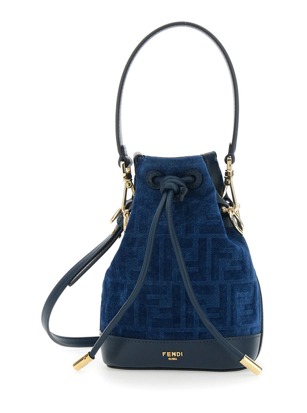 “Mon Tresor Mini” Blue MIni Bag with Removable Shoulder Strap and FF All-Over Motif in Cotton Blend Woman