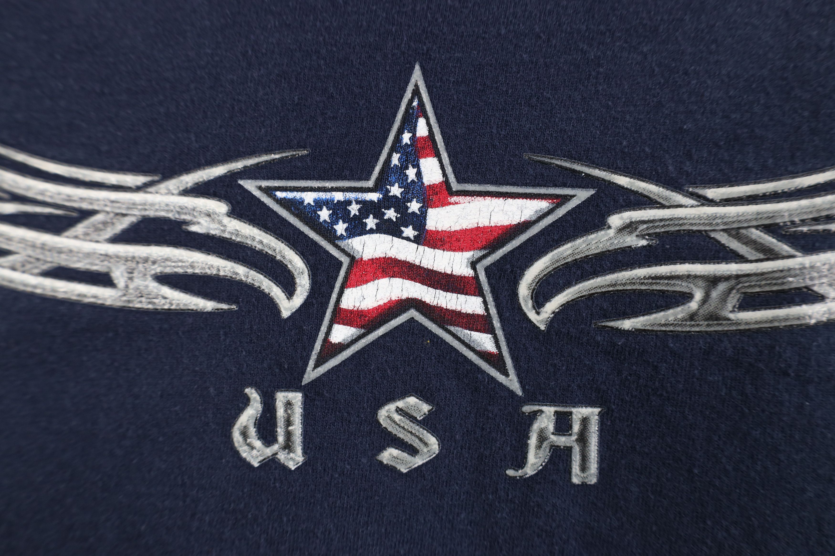 Vintage Vintage 90s Y2K Streetwear Flag Star Tribal Eagle T-Shirt Size US L / EU 52-54 / 3 - 5 Thumbnail