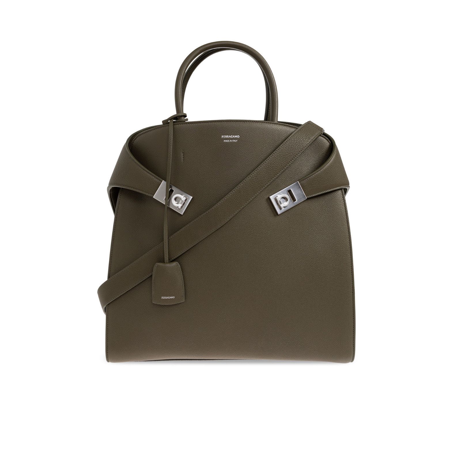 FERRAGAMO Green Leather Hug Top Handle Bag New & Authentic