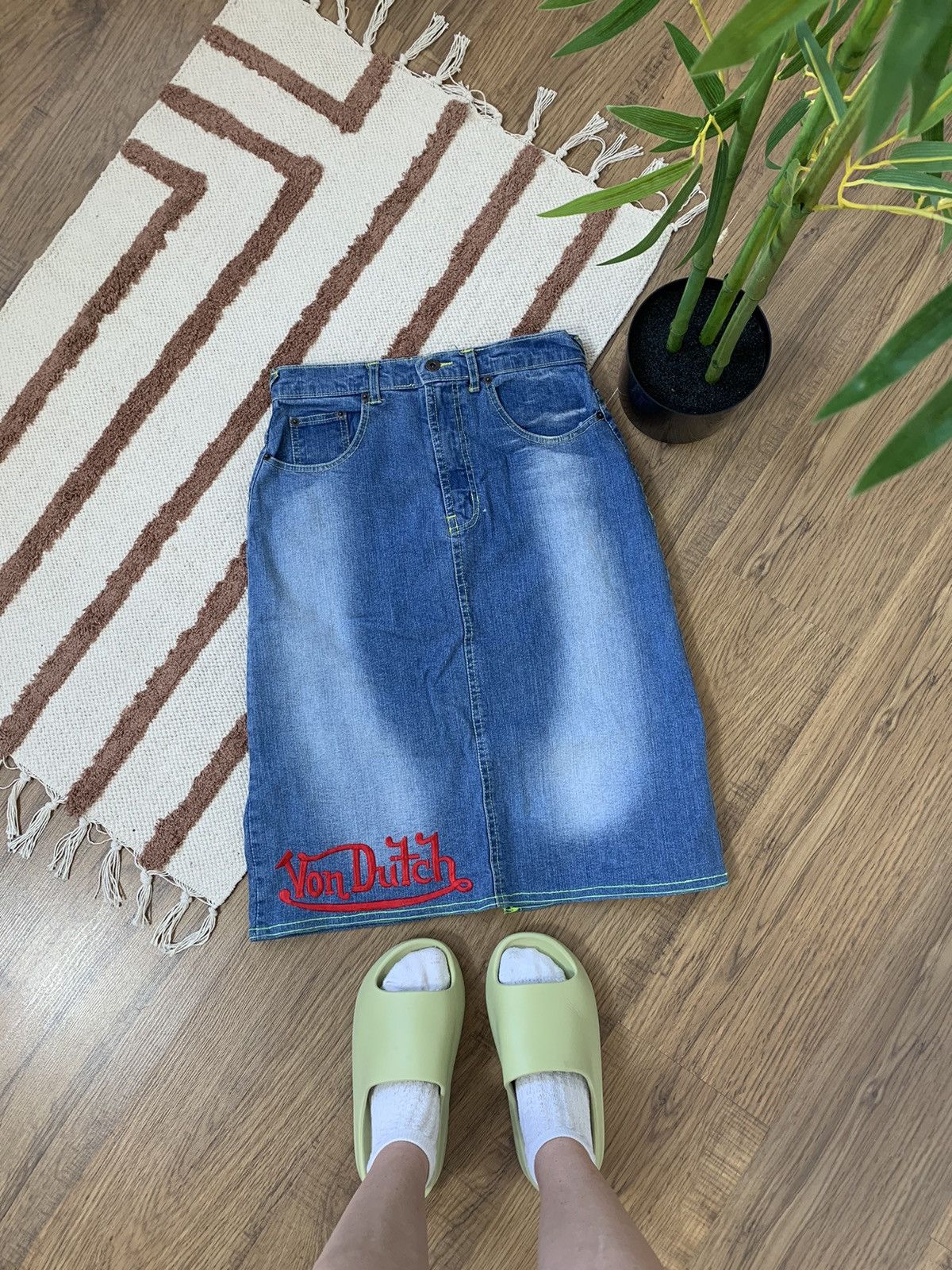 image of Vintage Von Dutch 2000S Midi Jeans Skirt in Blue, Women's (Size 30)