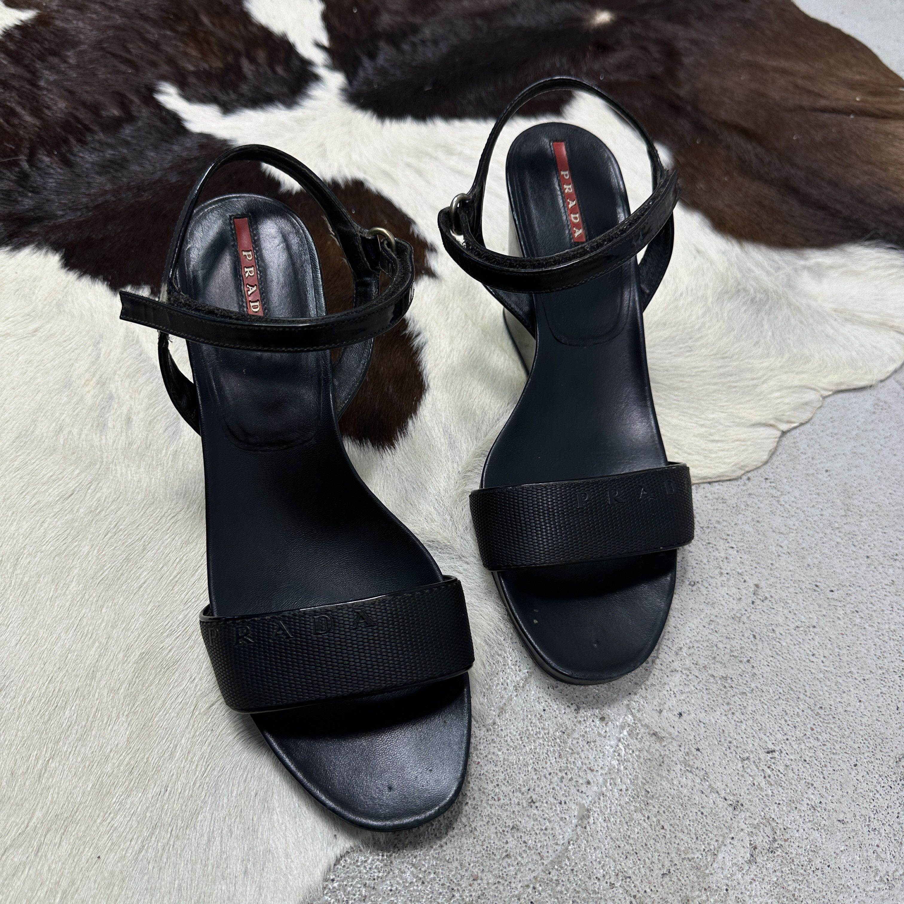 Prada Vintage Old Money Leather Platform Prada Sandals 00s Size US 8 / IT 38 - 2 Thumbnail