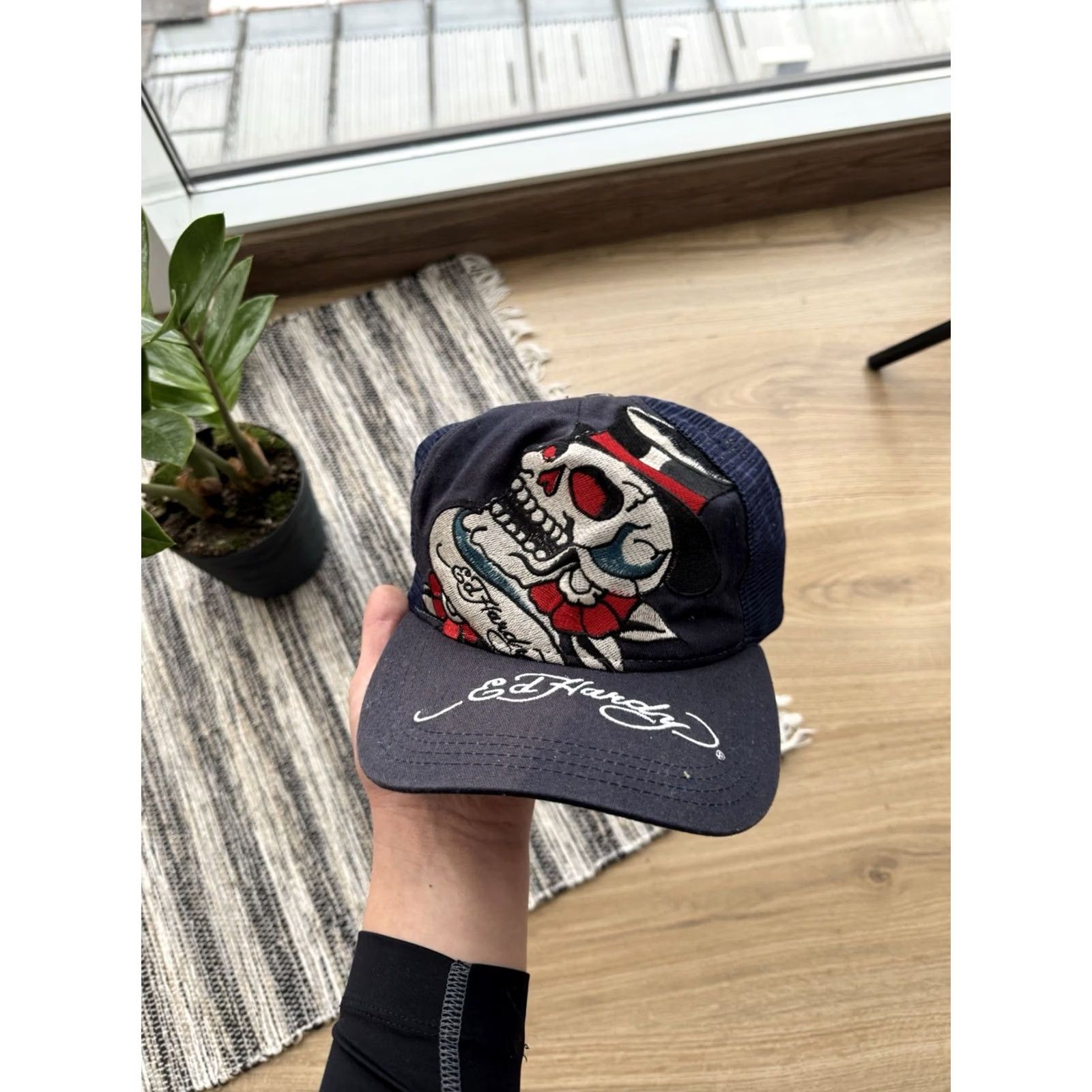 Ed Hardy VINTAGE Ed Hardy By Christian Audigier Embroidered Logo Skull Y2K Blue Cap One Size Trucker Hat Mens Black Size ONE SIZE - 3 Thumbnail