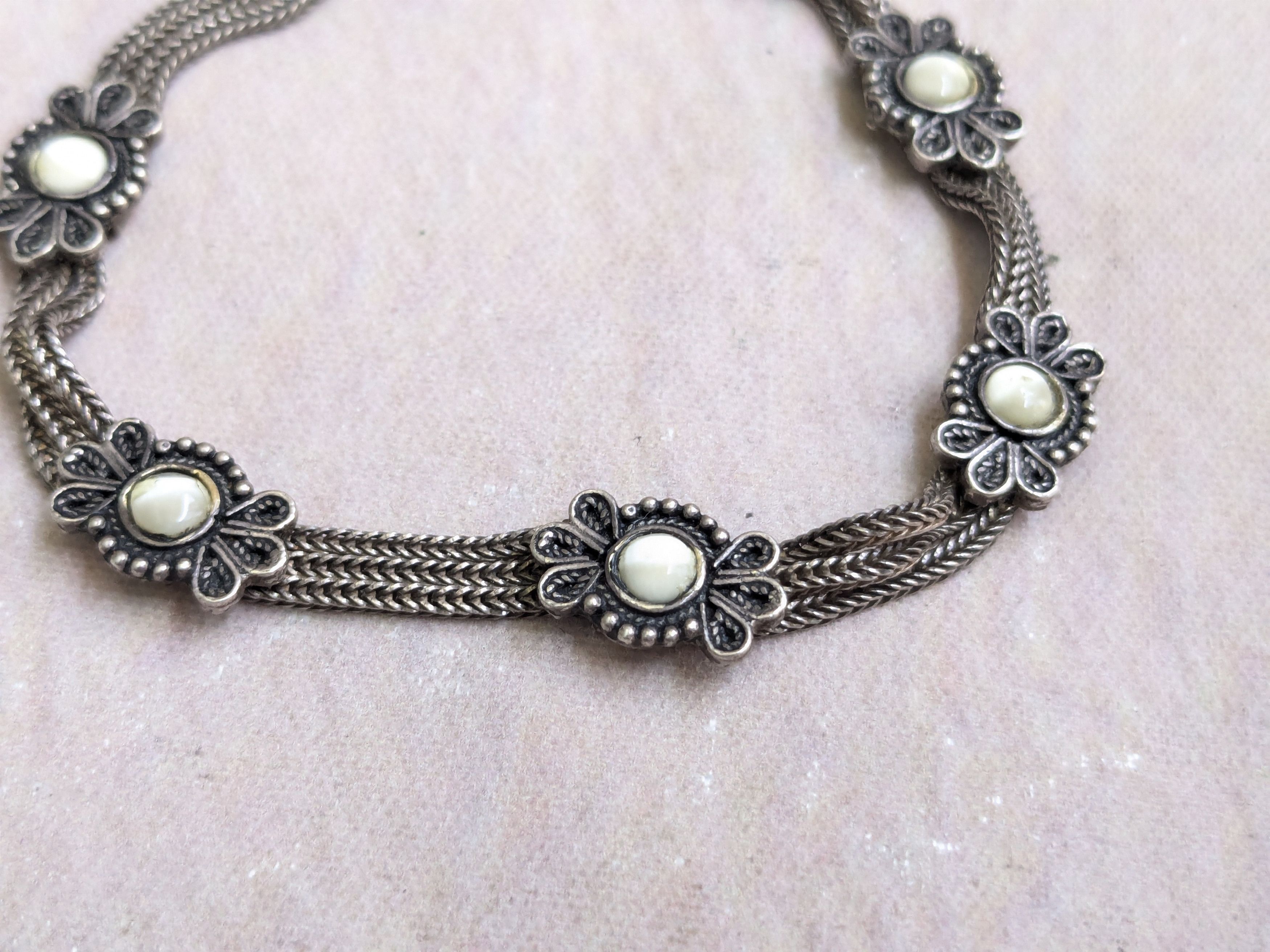 Jewelry Vintage Sterling Silver Bracelet Flower 7.5 Size ONE SIZE - 3 Thumbnail