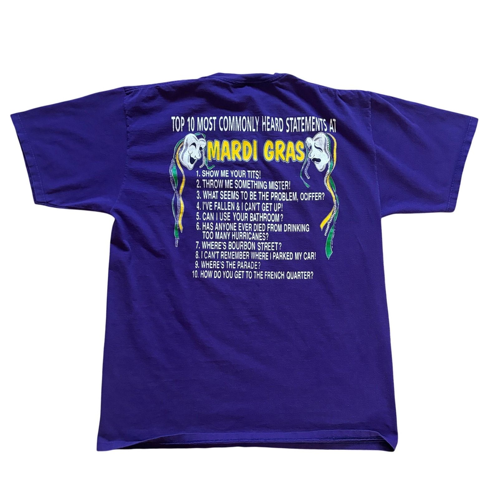 Jerzees Vintage 1994 "I Survived Mardi Gras" purple Tshirt XL 90s Size US XL / EU 56 / 4 - 2 Thumbnail