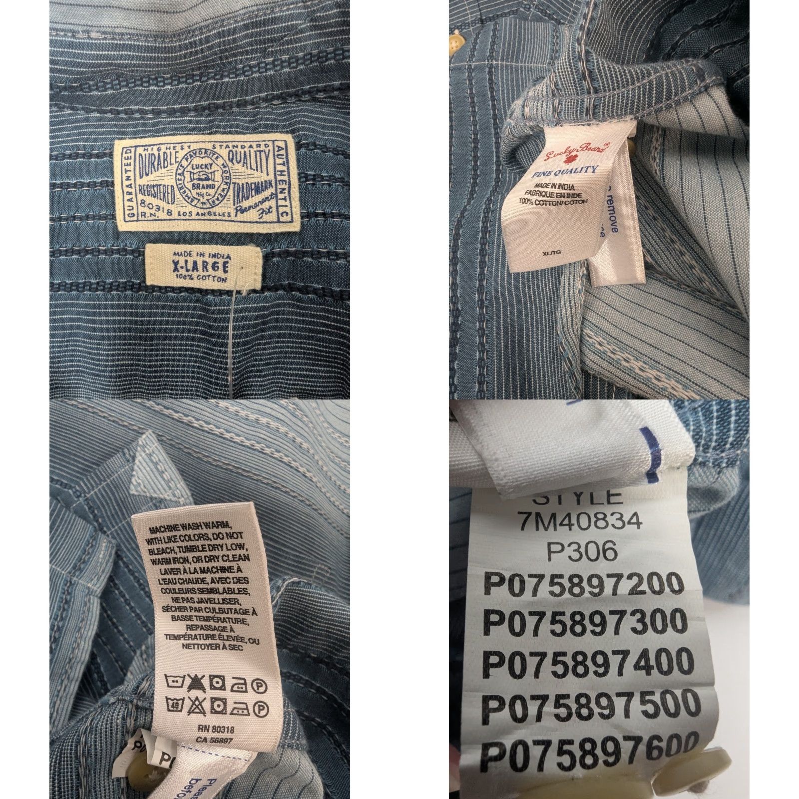 Lucky Brand NWT Lucky Brand Shirt Men's XL Aztec Stripe Long Sleeve Button Up Casual Pocket Blue Cotton Woven Size US XL / EU 56 / 4 - 8 Thumbnail