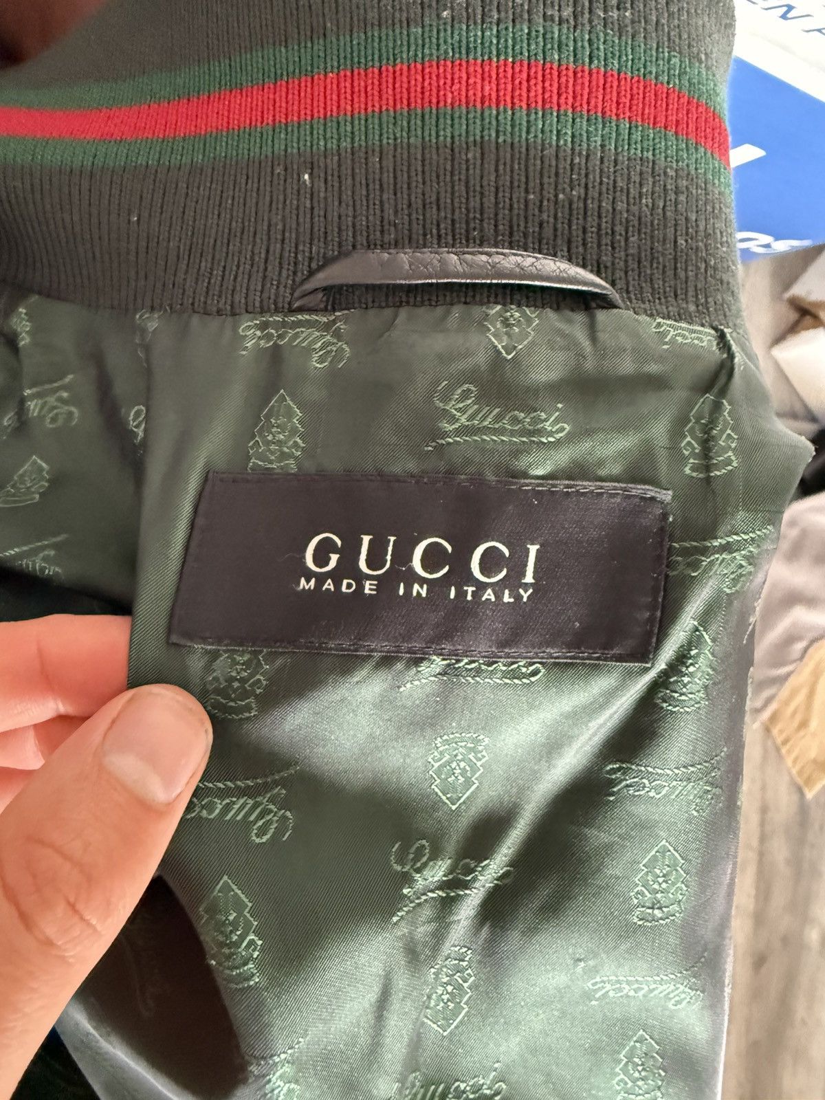Gucci Green Leather Bomber Jacket with Ribbed Trim Size US M / EU 48-50 / 2 - 8 Thumbnail