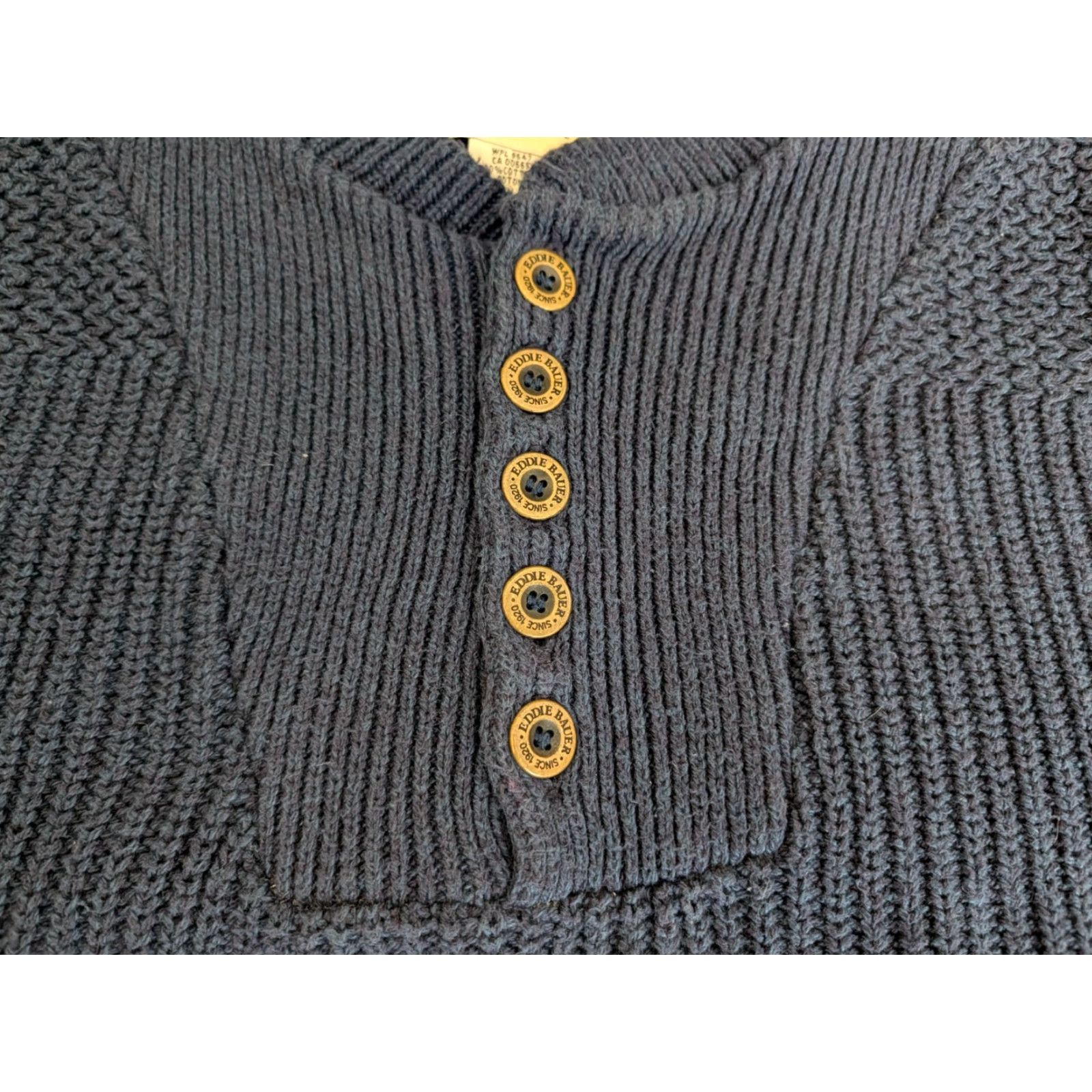 Eddie Bauer Vtg Eddie Bauer Sweater Mens L Blue Knit Fisherman Ribbed Henley USA Made EUC Size US L / EU 52-54 / 3 - 6 Thumbnail