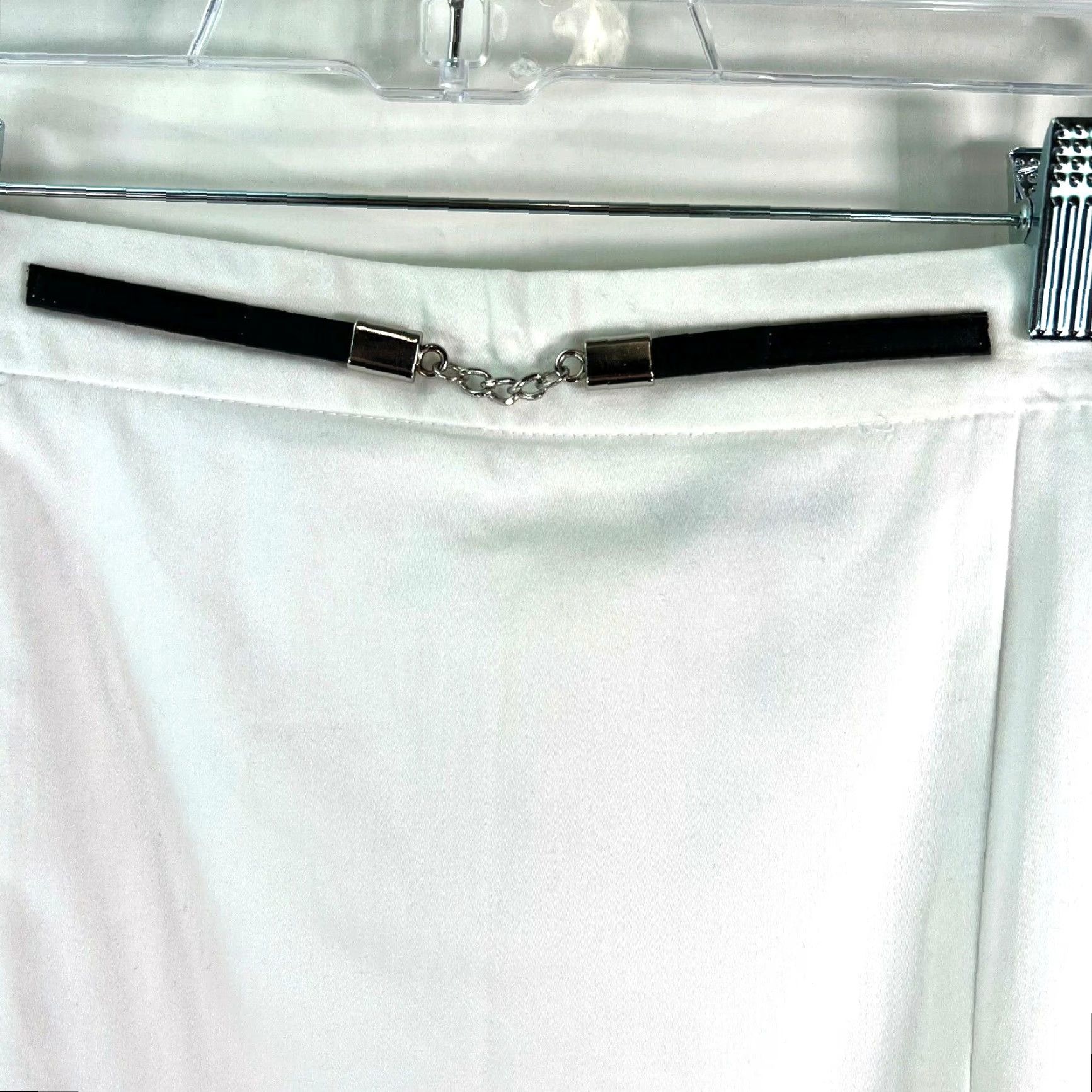 Vintage Metaphor Women White Cotton Blend Back Zip Belted Straight & Pencil Skirt Sz 2 Size 26" / US 2 / IT 38 - 3 Thumbnail