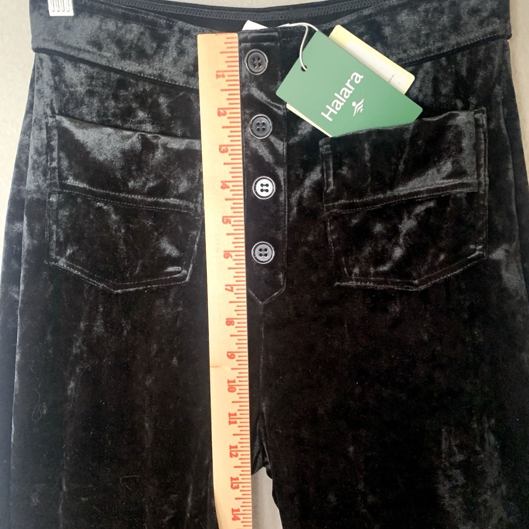 Vintage Halara Pants Women PS Black Velvet High Waisted Pockets Wide Leg Casual Size 28" / US 6 / IT 42 - 7 Thumbnail