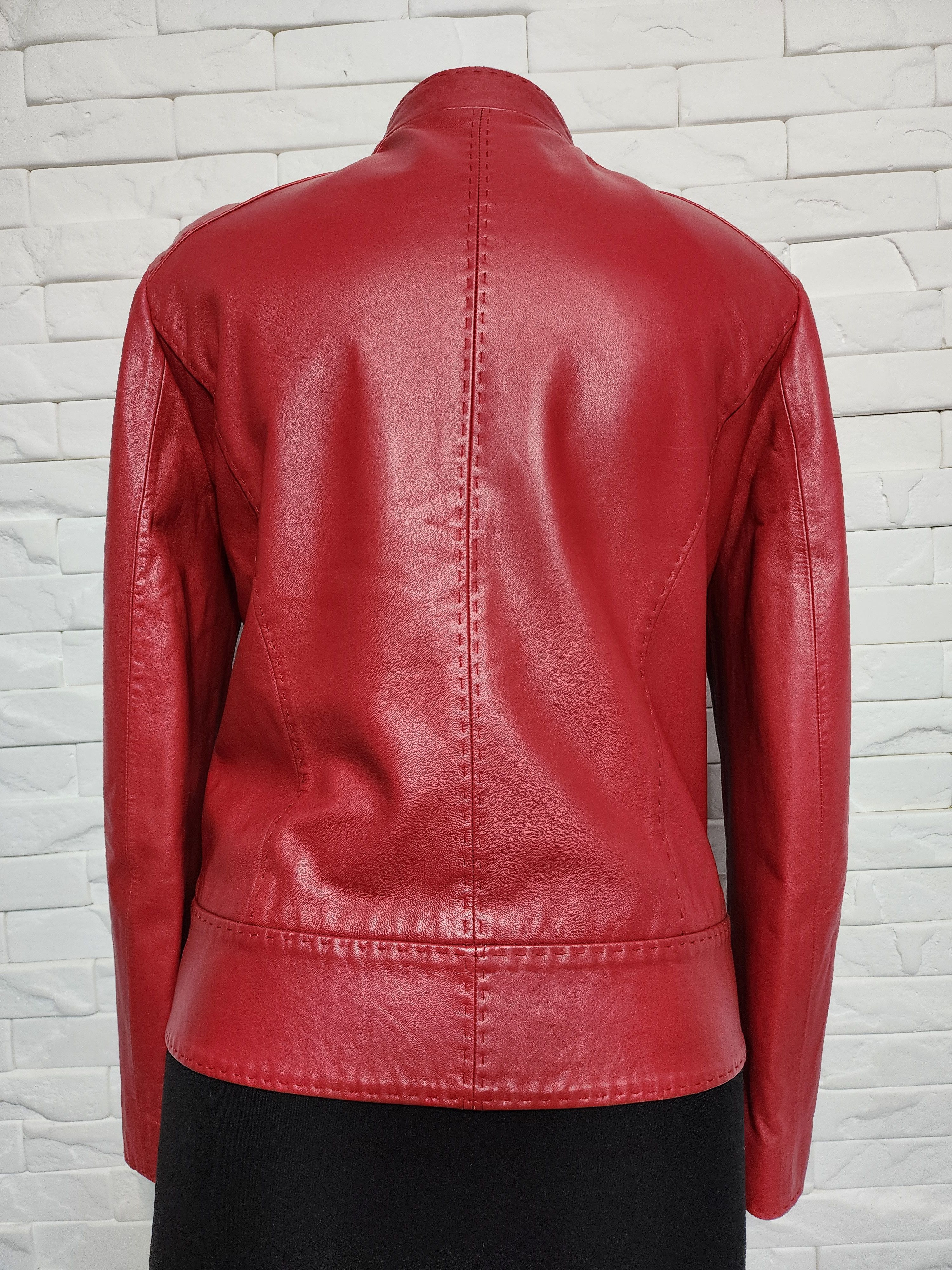 Other Red Leather Women's Jacket, Zippered Denim Style. Size M / US 6-8 / IT 42-44 - 5 Thumbnail