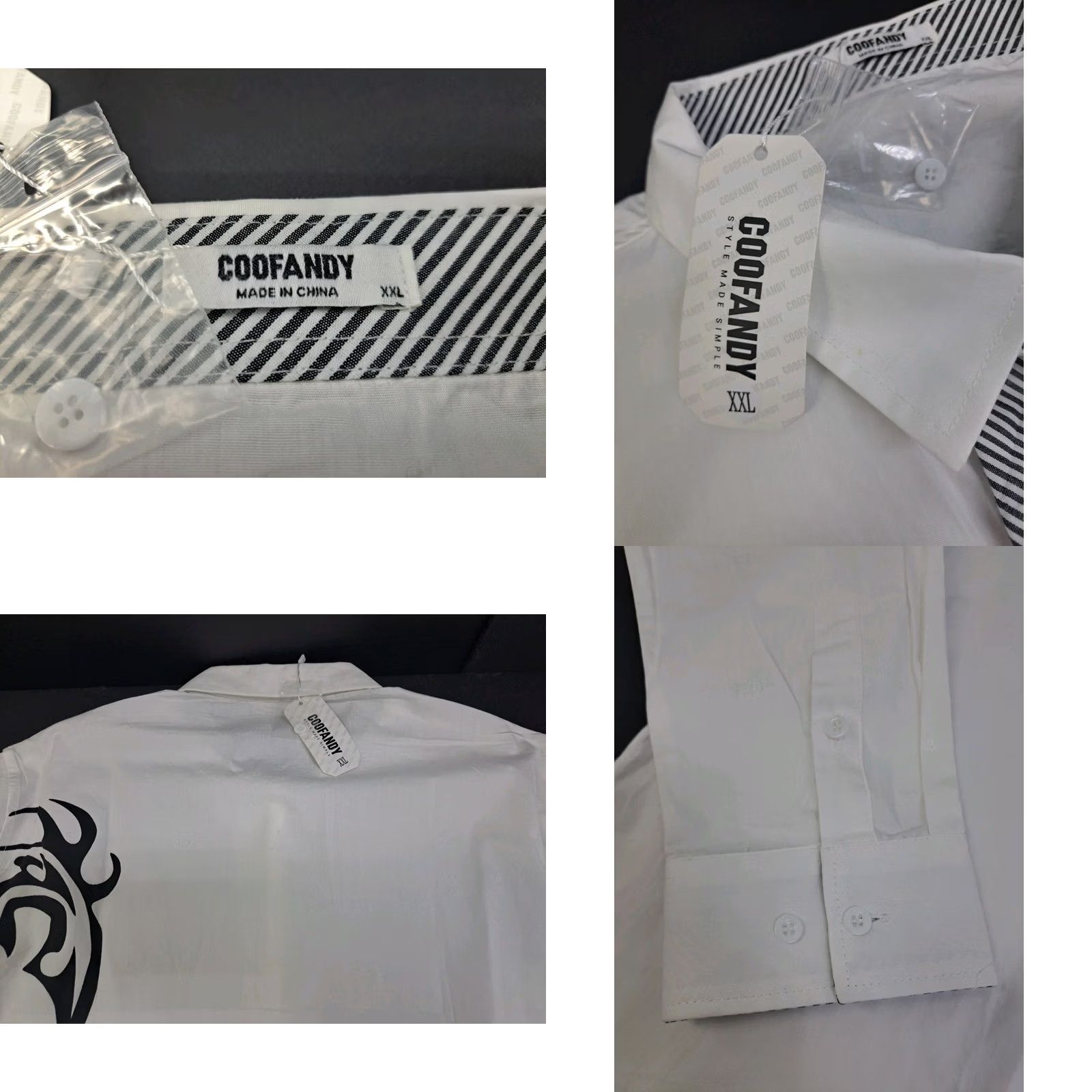 Vintage Coofandy Mens Long Sleeve Button Up Shirt White/Black Graphic Print 2XL #7431 Size US XXL / EU 58 / 5 - 8 Thumbnail