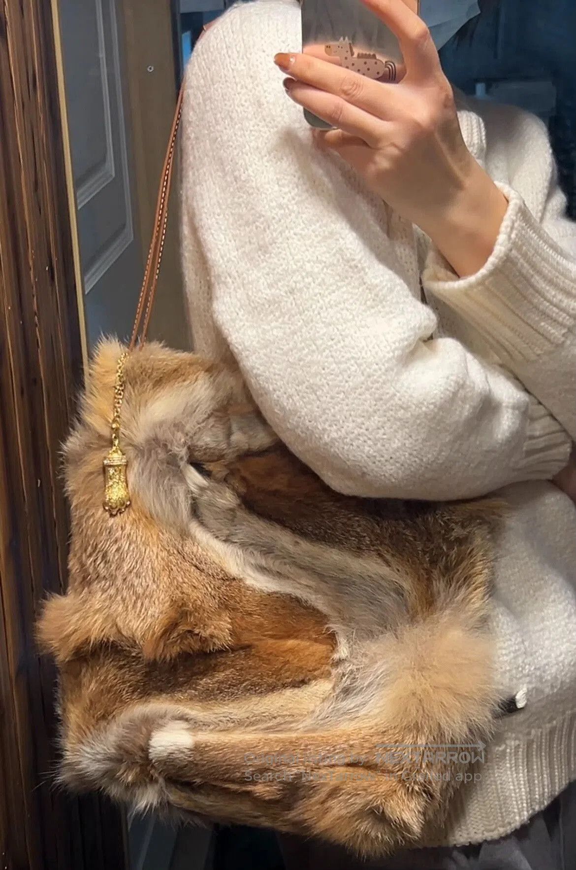 Italian Leather Fur Tote Bag.