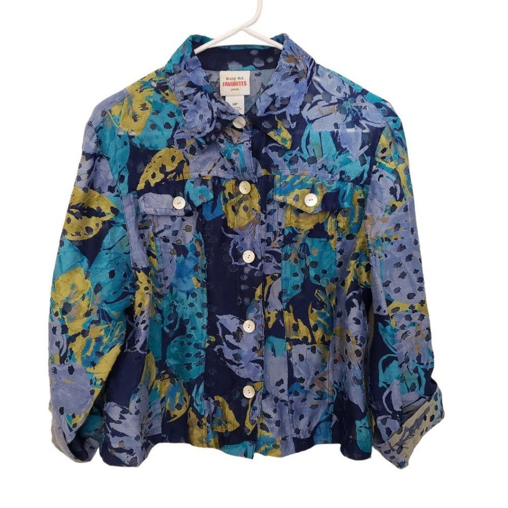 Designer CT187a Ruby Rd. Favorites Blue Button Down Shirt 14P Size XL / US 12-14 / IT 48-50 - 1 Thumbnail
