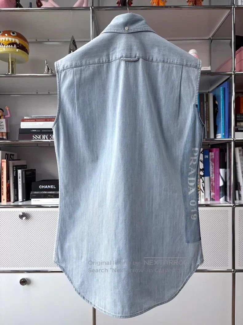 Prada Prada Old-fashioned blue sleeveless triangle logo denim ve Size XXS / US 00 / IT 34 - 4 Thumbnail